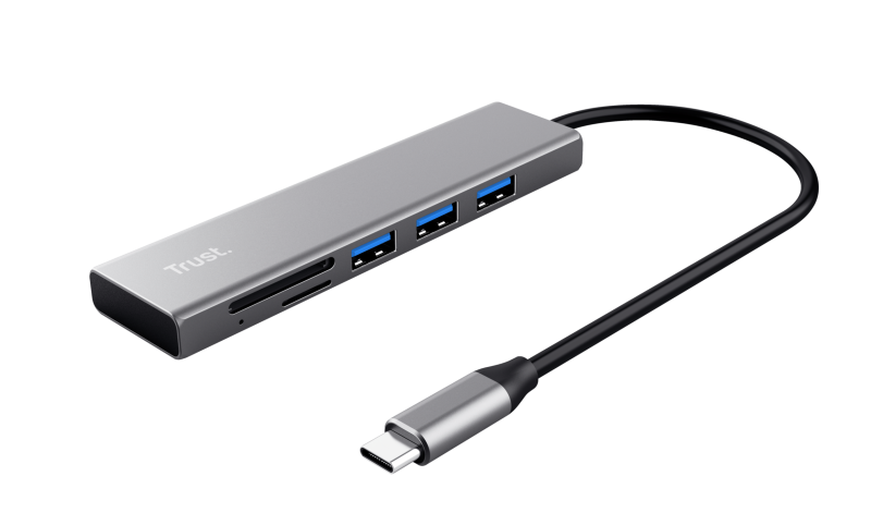 Hub USB Trust Halyx, USB-C, 5 porturi, Gri