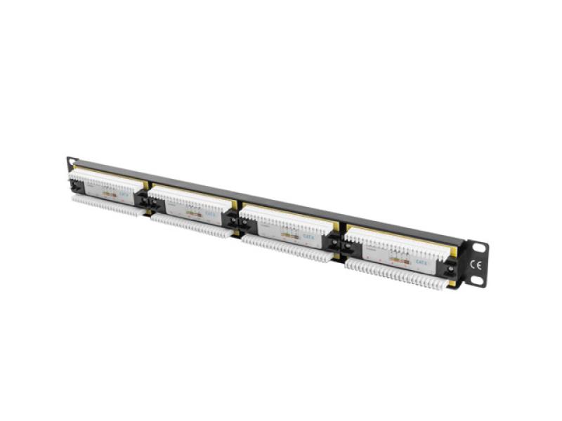 Patch panel 24 porturi 1U 19" Cat.6 UTP negru