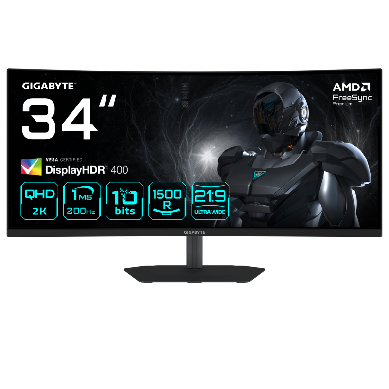 Monitor Consumer GIGABYTE G34WQC2, 34", 3440 x 1440 pixeli, Black,
