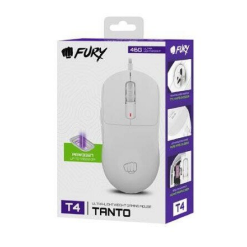 Mouse Gaming Fury Tanto T4, 12000 DPI, Alb
