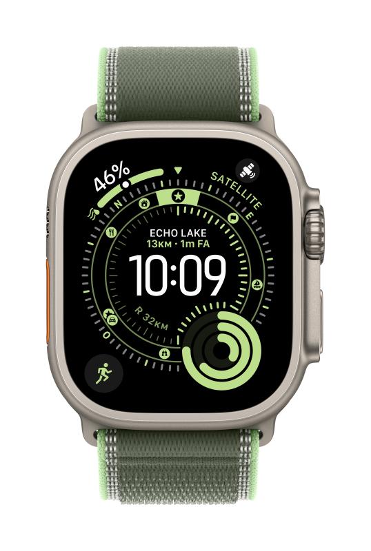 Curea pentru Apple Watch 49mm Green/Neon Trail Loop - S/M - Natural Titanium