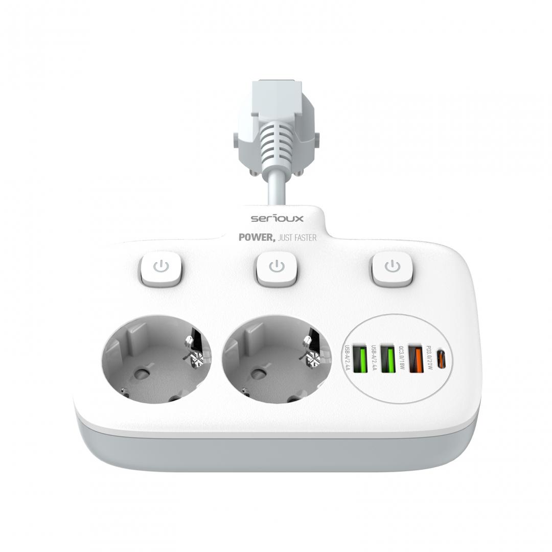 Prelungitor tip priza cu protectie Serioux Quick Charge 3.0, - imagine 3