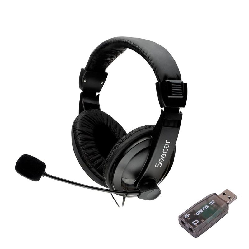 Casti Head-band SPACER SPK-222-USB, Cu fir, Negru
