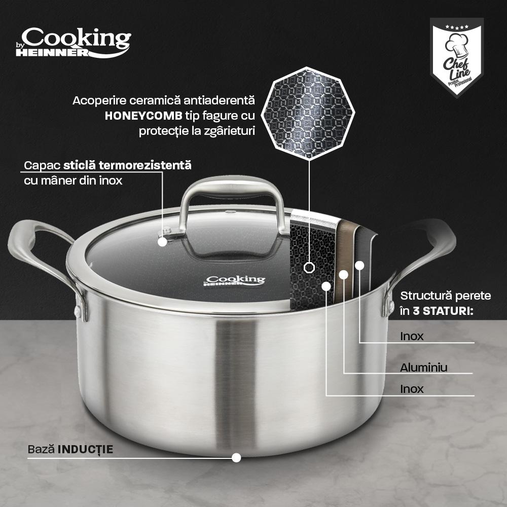 SEMIOALA INOX+CAPAC STICLA IN 3 STRATURI 28x13 CM, 7 L, - imagine 7