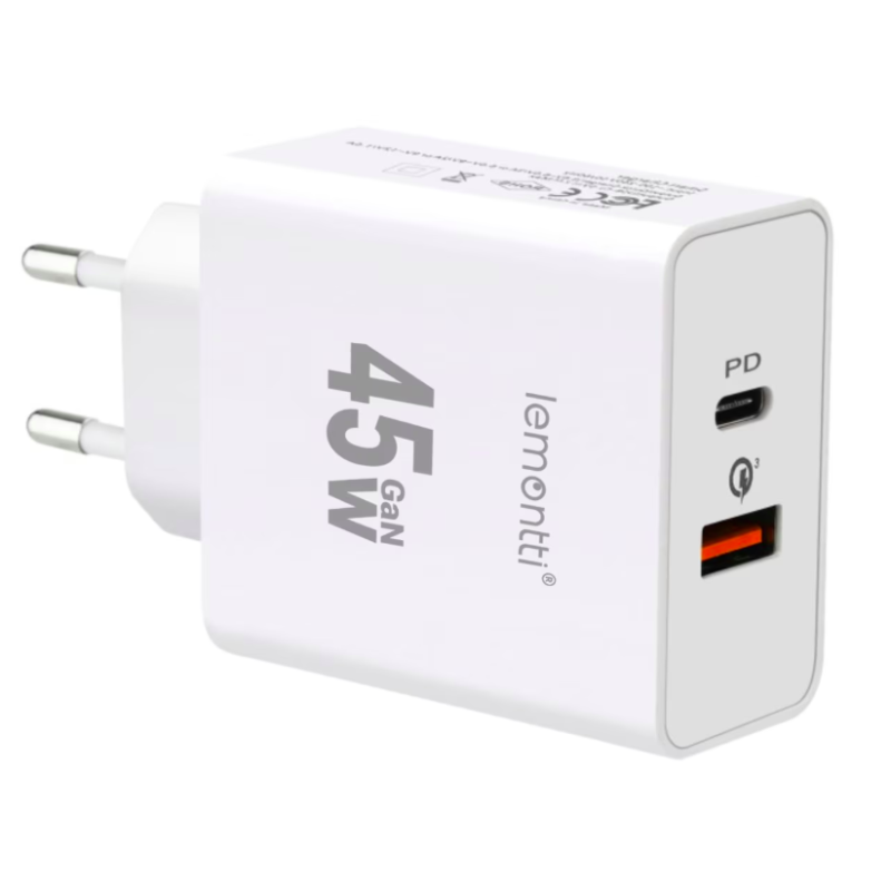 Lemontti Încărcător Rețea GaN Fast Charge 45W 1x USB-C 1x