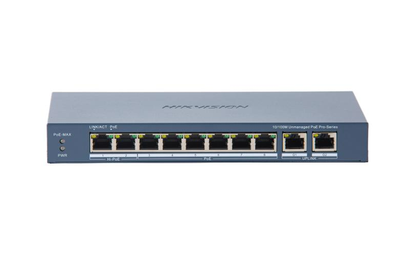Switch PoE Hikvision DS-3E0310HP-E(C): 8 × 10/100 Mbps PoE port,2