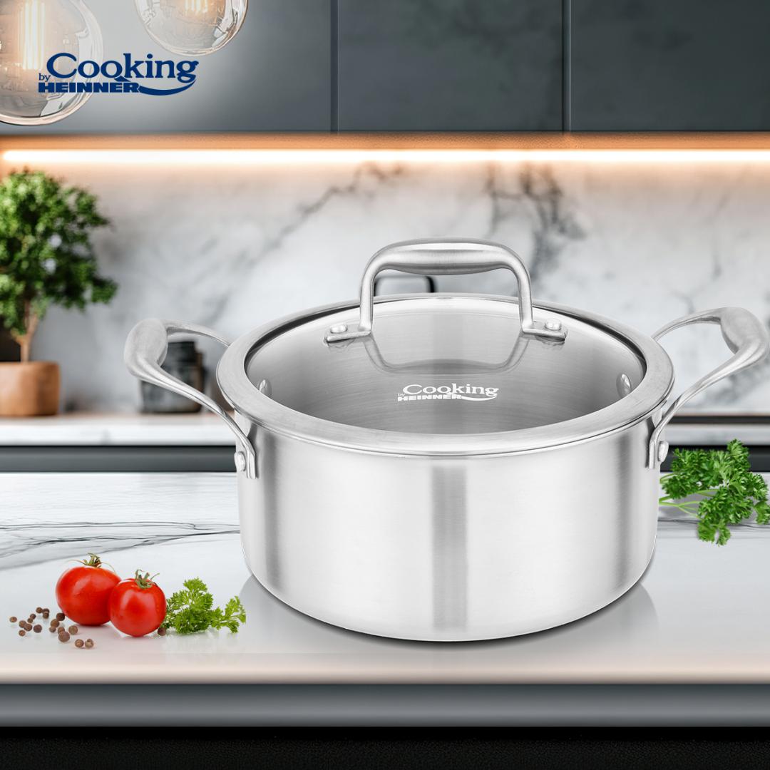 SEMIOALA INOX+CAPAC STICLA 24x12CM, 5L, ATOMIC3, COOKING BY HEINNER - imagine 6