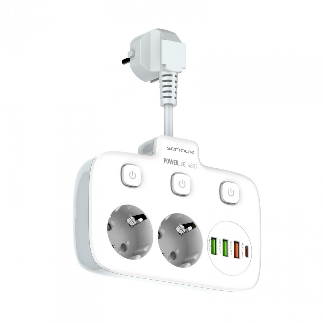 Prelungitor tip priza cu protectie Serioux Quick Charge 3.0, - imagine 5