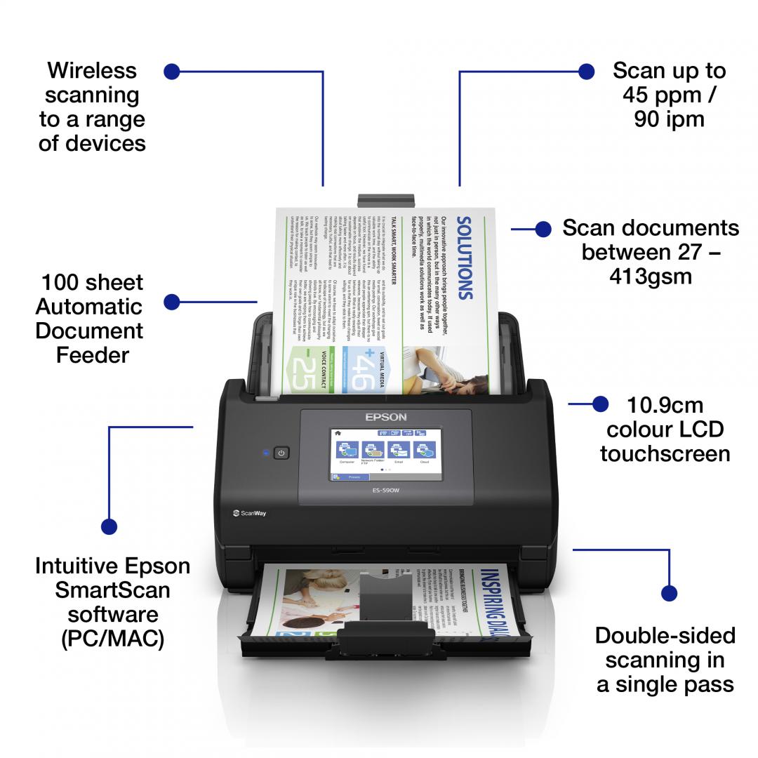 Scanner Epson WorkForce ES-590W, A4, Automat, Sheetfed, USB + WLAN - imagine 4