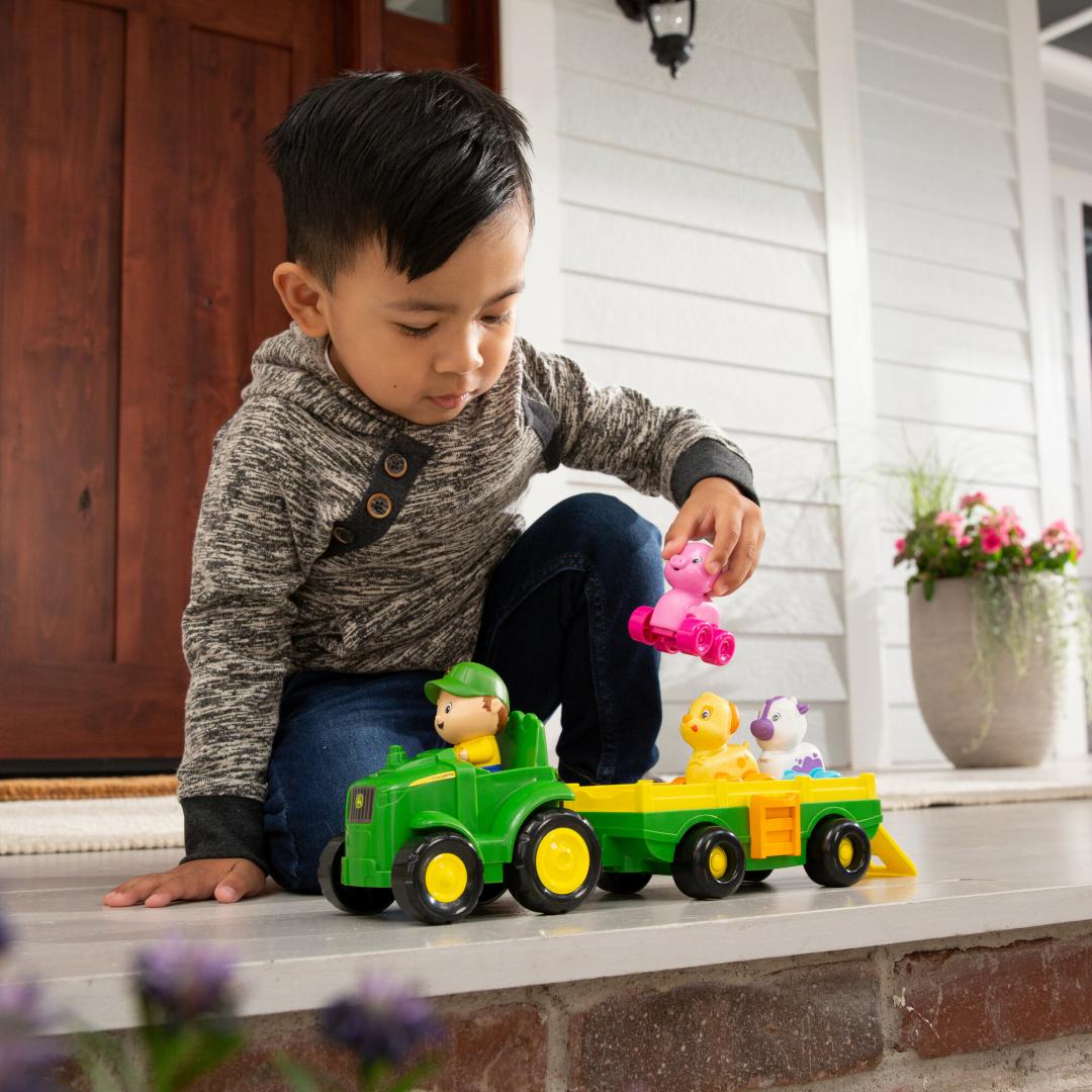 TRACTORAS CU REMORCA, ANIMALUTE SI SUNETE, JOHN DEERE - imagine 5