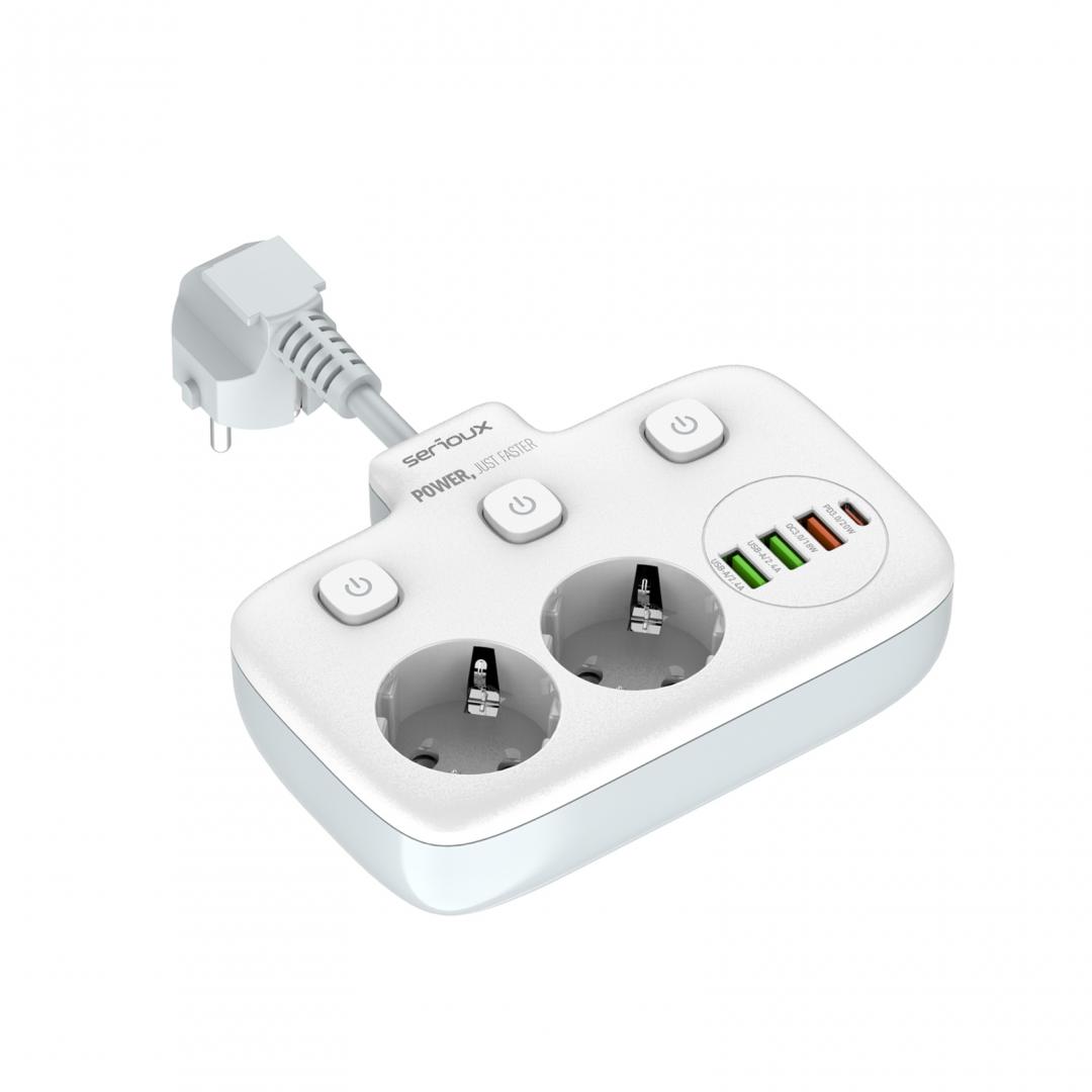 Prelungitor tip priza cu protectie Serioux Quick Charge 3.0, - imagine 6