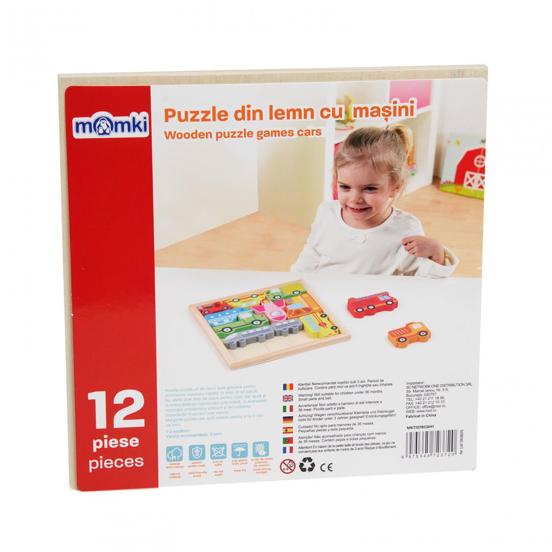 PUZZLE DIN LEMN CU MASINI, 12 PIESE, MOMKI - imagine 4