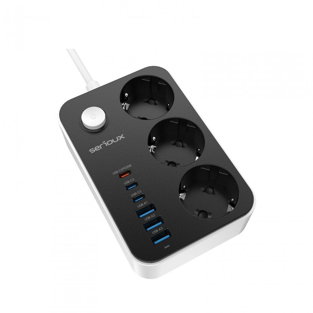 Prelungitor cu protectie Serioux SRXP-PS36B, 3 prize schuko Tensiune intrare: - imagine 5