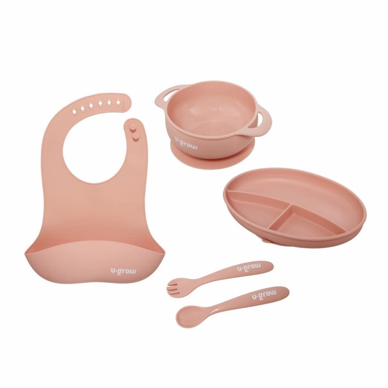 Set diversificare 5 piese silicon : baveta, bol, farfurie, lingurita