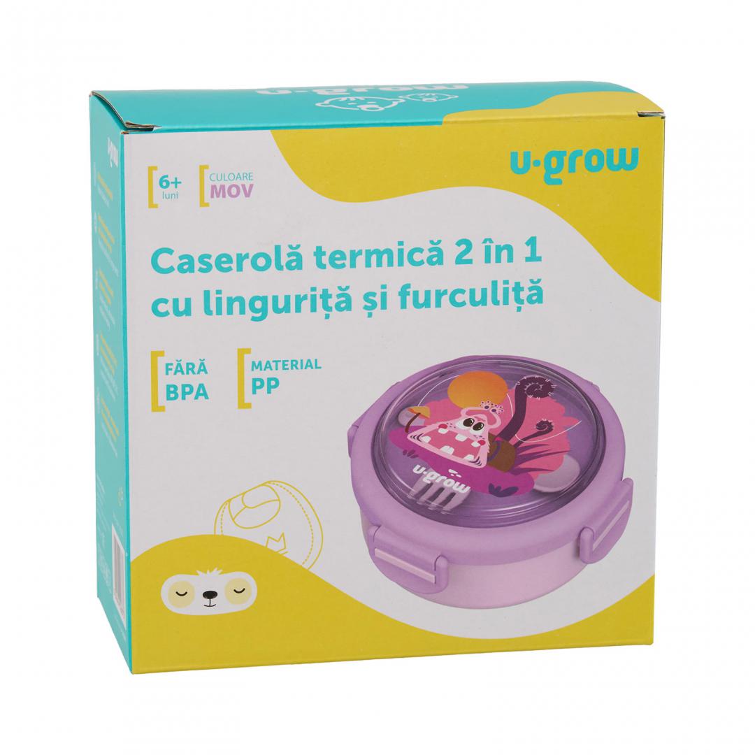 Caserola termica cu lingurita si furculita, mov, U-Grow - imagine 8