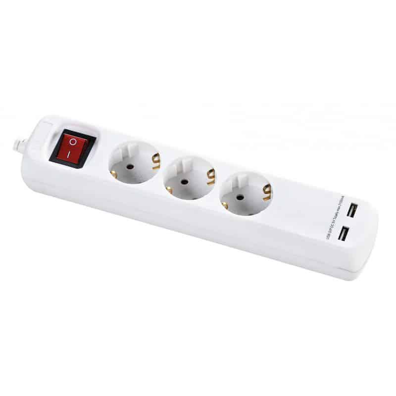 Prelungitor cu 3 prize CEE7/3 cu protectie copii, cu intrerupator,cu