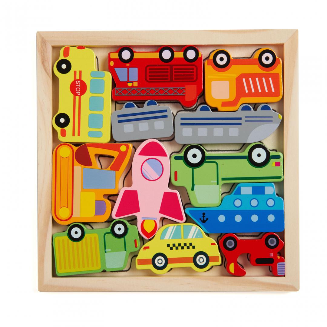 PUZZLE DIN LEMN CU MASINI, 12 PIESE, MOMKI