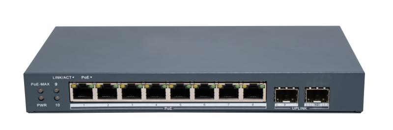 Switch PoE Hikvision DS-3E1510P-EI/M-8P2F: 8 × Gigabit PoE port,2 ×