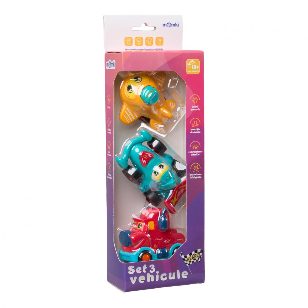 SET 3 VEHICULE ACTIONATE PRIN INERTIE- CAMION ROSU, MASINA DE - imagine 4