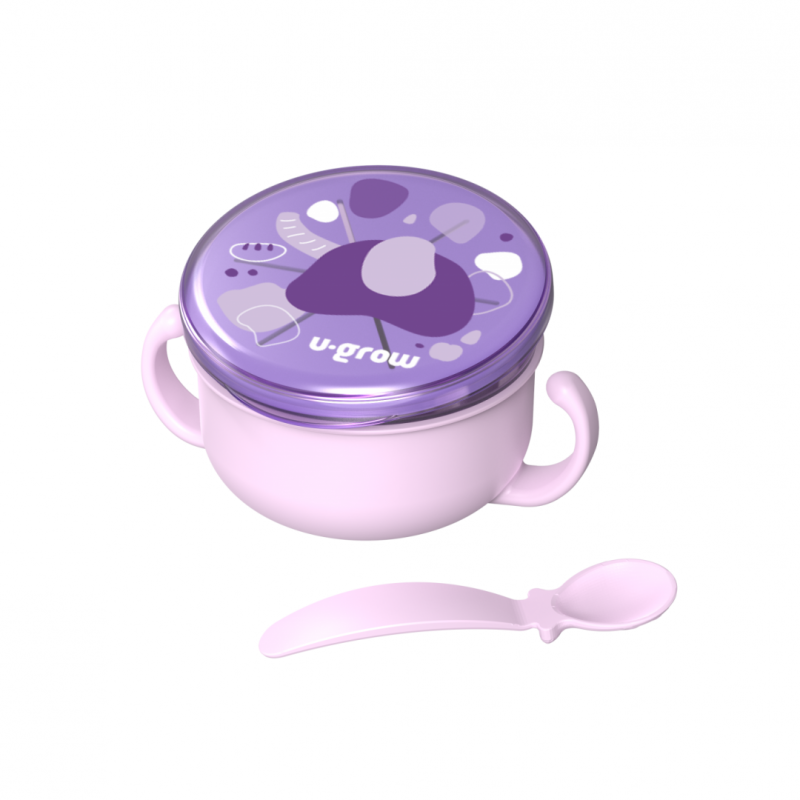 Bol 2 in 1 pentru snackuri cu lingurita, mov, U-Grow