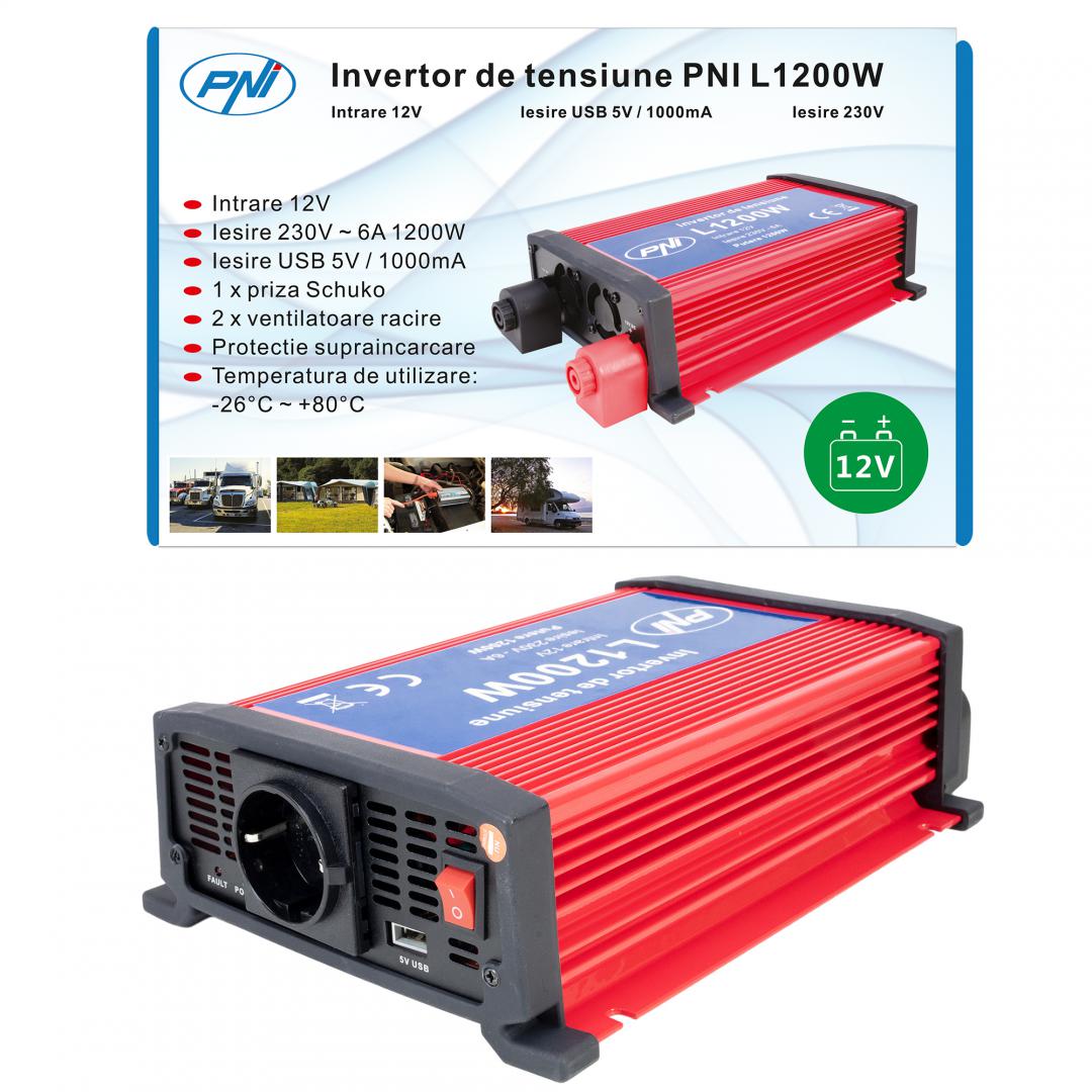Invertor de tensiune PNI L1200W alimentare 12V iesire 230V, PNI-