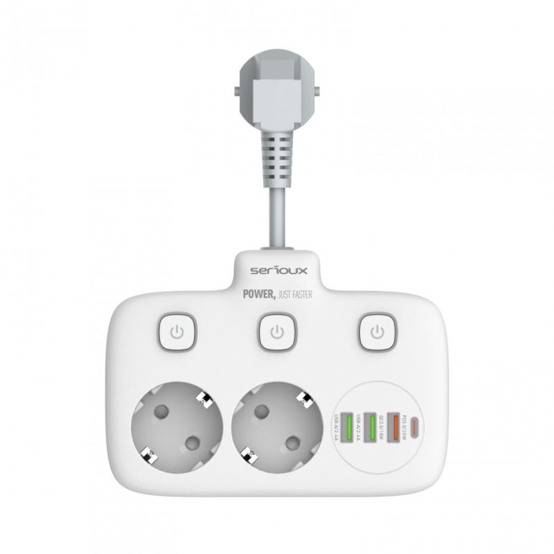 Prelungitor tip priza cu  protectie Serioux Quick Charge 3.0,