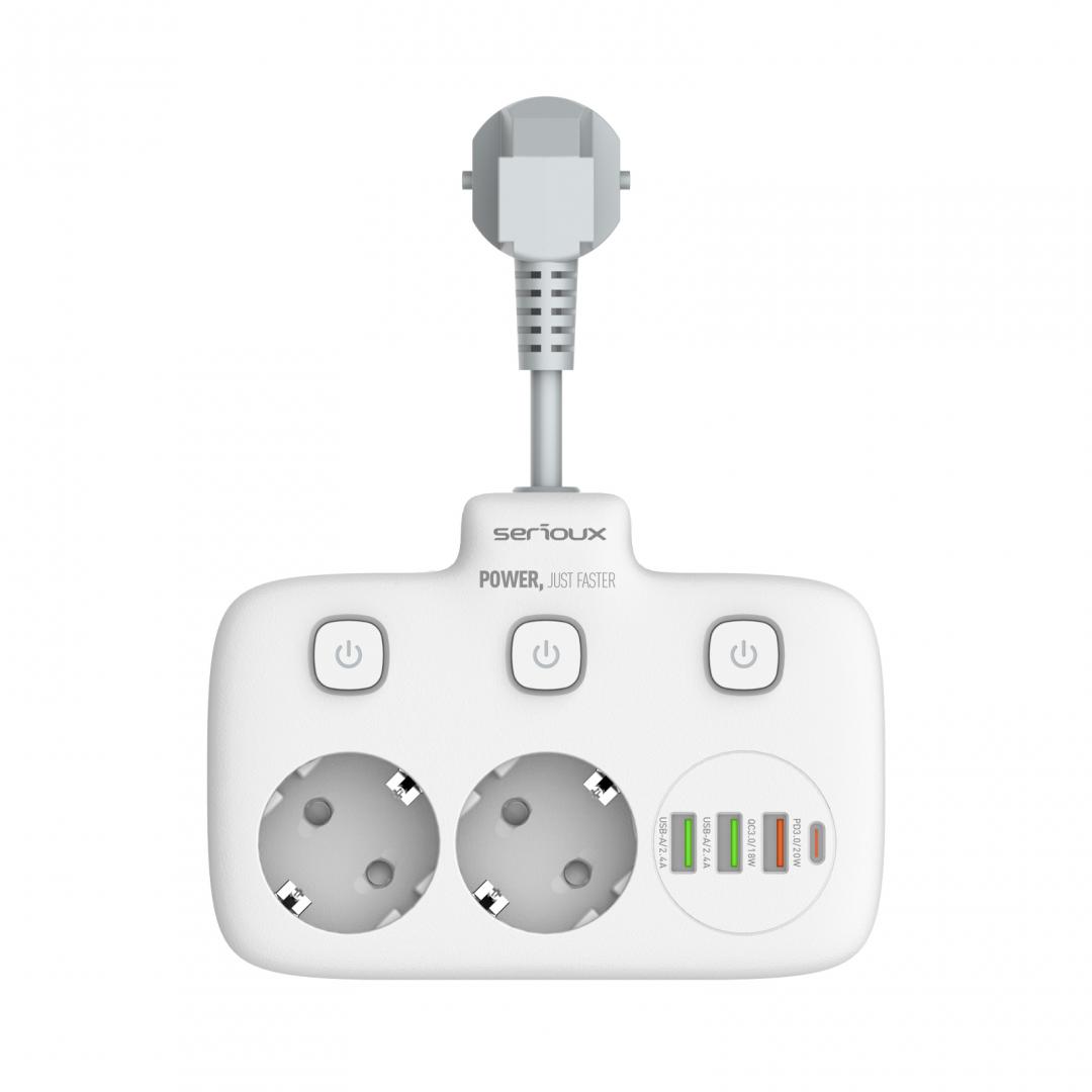 Prelungitor tip priza cu protectie Serioux Quick Charge 3.0,