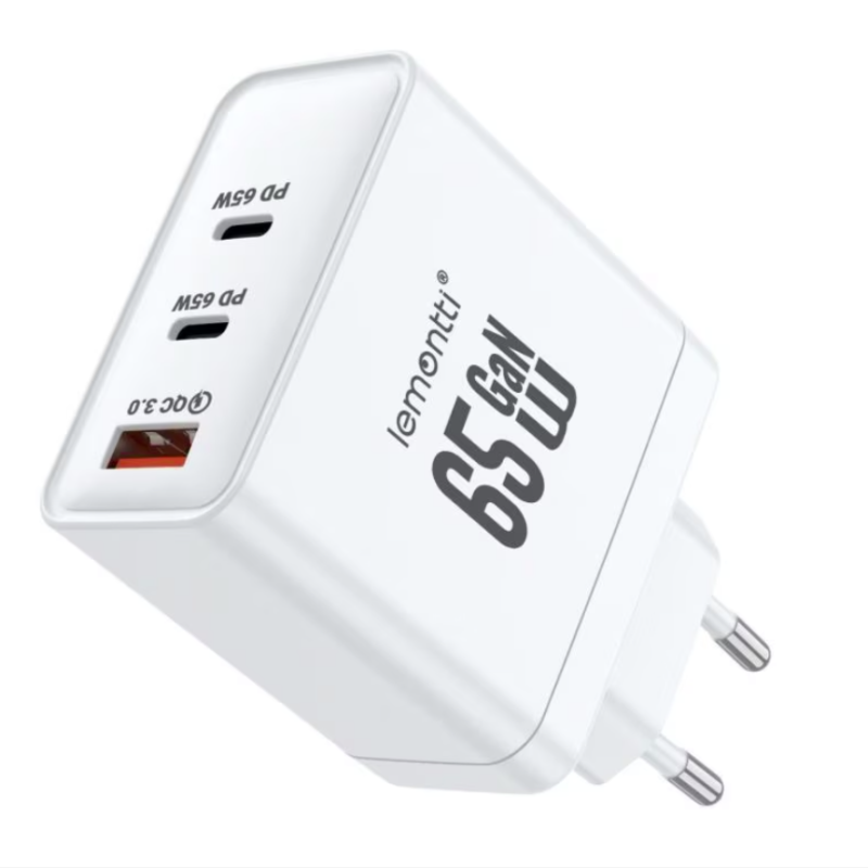 Lemontti Încărcător Rețea GaN 65W 2x USB-C 1x USB-A Fast