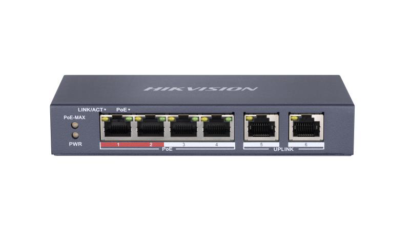 Switch PoE Hikvision DS-3E0106P-E/M(B): 4 x 10/100Mbps PoE port, and