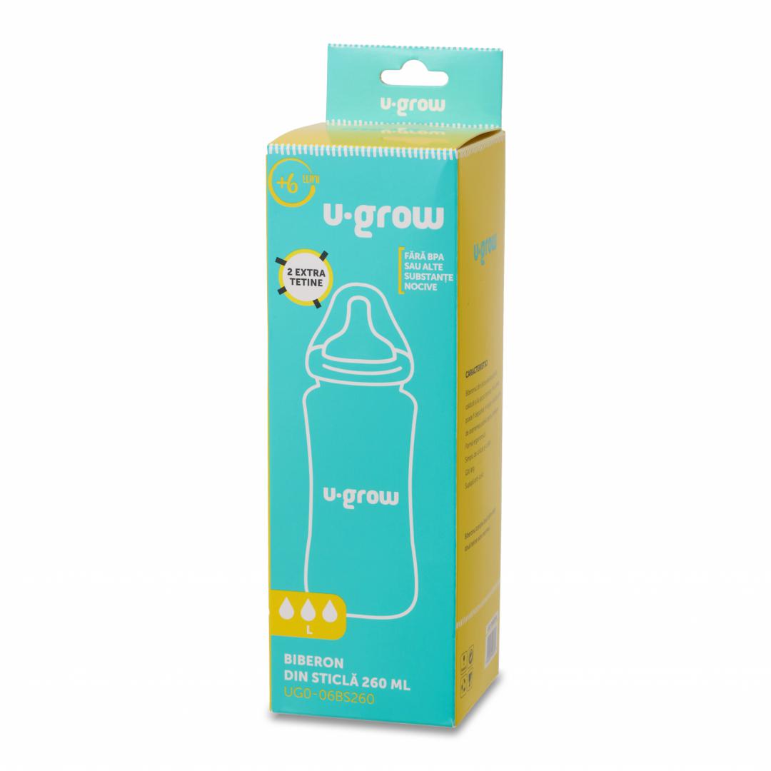 Biberon de sticla 260 ml+2 tetine extra, U-Grow - imagine 5