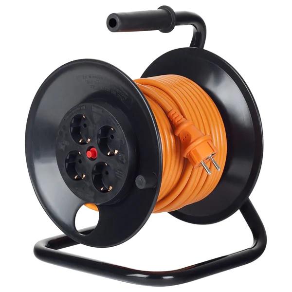 Derulator cu tambur Bachmann, 4prize, 25m, fisa Schuko dreapta, protectii: