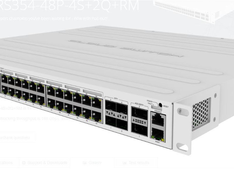 SWITCH MIKROTIK CRS354-48P-4S+2Q+RM, 48xLAN Gigabit, 4xSFP, 2x40G QSFP, POE 700W