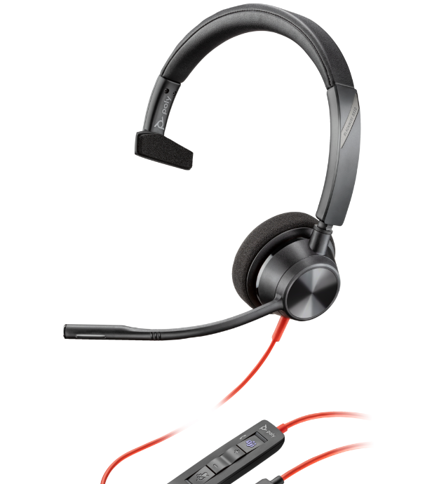 Poly Blackwire 3310 Monaural Microsoft Teams Certified USB-C Headset +USB-C/A